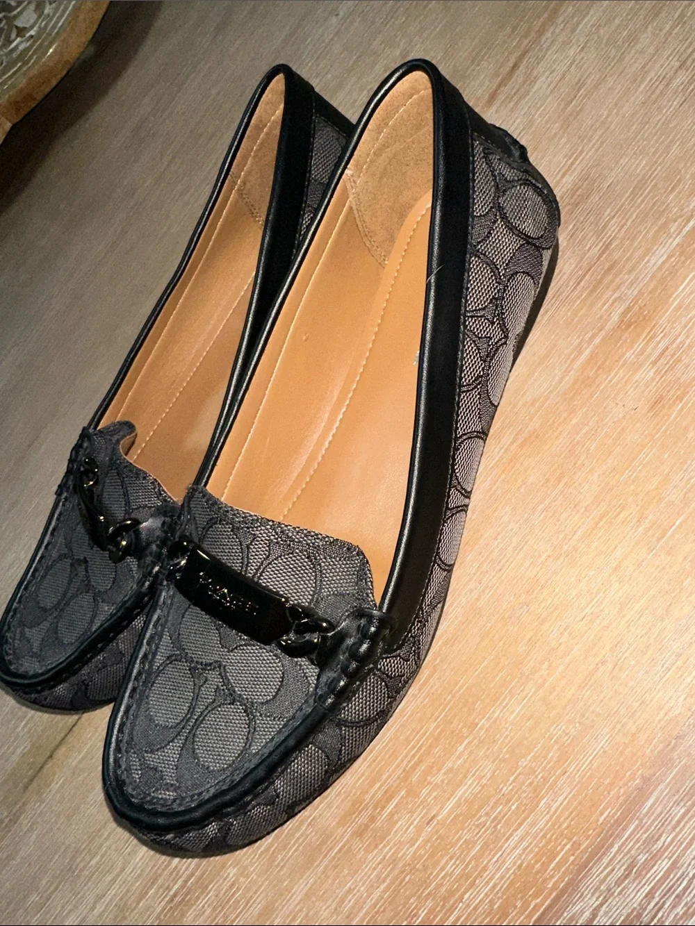 Coach Black Signature Canvas & Patent Loafers